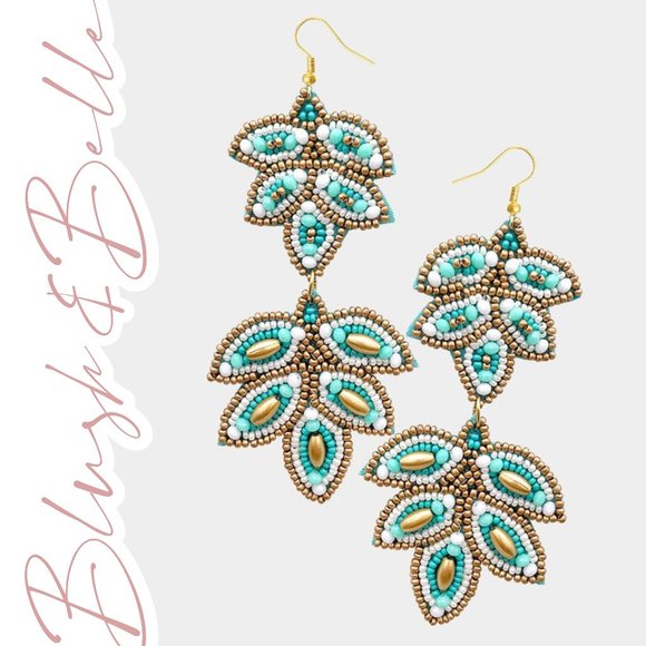 Blush & Belle Jewelry - Belle of the Ball Turquoise Leaf Beaded Earrings
